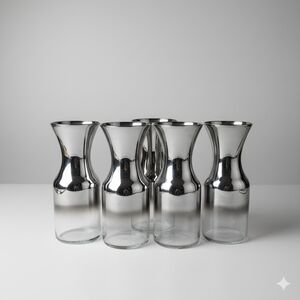 New Set of 6 Silver Glass Carafes